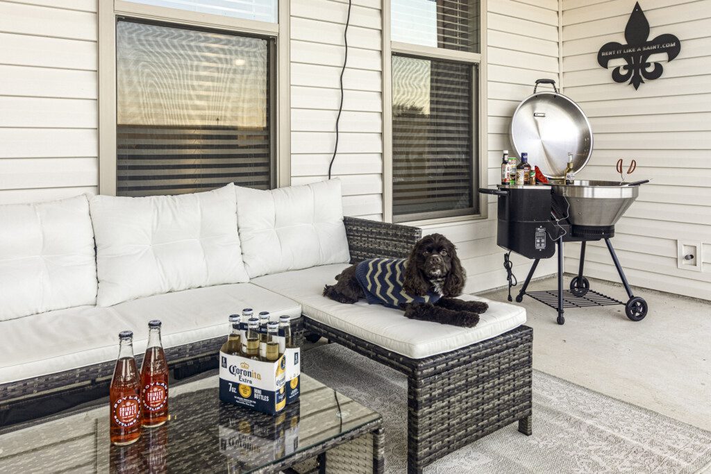 Outdoor with dog and grill